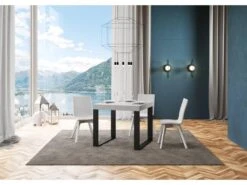 Table Extensible 90x90/246 Cm Tecno Frêne Blanc Cadre Anthracite -Mobilia Boutique table a manger 18962955