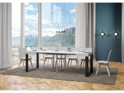Table Extensible 90x90/246 Cm Tecno Frêne Blanc Cadre Anthracite -Mobilia Boutique table a manger 18962957