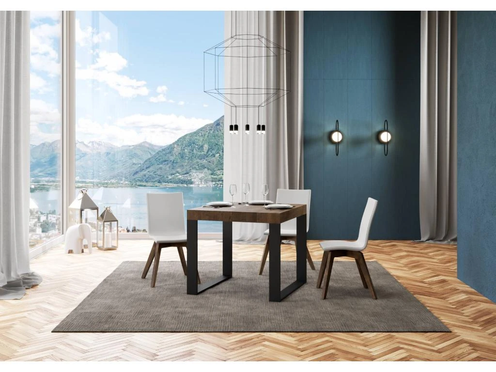 Table Extensible 90x90/246 Cm Tecno Noyer Cadre Anthracite 4 Table Extensible 90x90/246 Cm Tecno Noyer Cadre Anthracite – Image 2