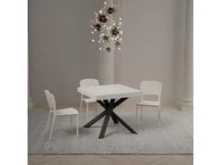 Table Extensible 90x90/194 Cm Clerk Dessus Frêne Blanc Pieds Anthracite -Mobilia Boutique table a manger 18963189