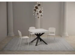 Table Extensible 90x90/194 Cm Clerk Dessus Frêne Blanc Pieds Anthracite -Mobilia Boutique table a manger 18963191
