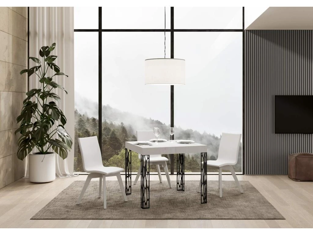 Table Extensible 90x90/246 Cm Ghibli Frêne Blanc Cadre Anthracite 3 Table Extensible 90x90/246 Cm Ghibli Frêne Blanc Cadre Anthracite