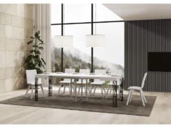 Table Extensible 90x90/246 Cm Ghibli Frêne Blanc Cadre Anthracite 8 Table Extensible 90x90/246 Cm Ghibli Frêne Blanc Cadre Anthracite -Mobilia Boutique table a manger 18964891