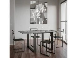 Table Extensible Portefeuille 90x90/180 Cm Tecno Libra Ciment Cadre Anthracite -Mobilia Boutique table a manger 18965401