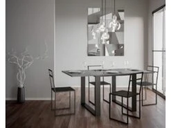 Table Extensible Portefeuille 90x90/180 Cm Tecno Libra Ciment Cadre Anthracite -Mobilia Boutique table a manger 18965403