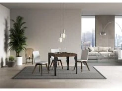 Table Extensible 90x90/246 Cm Paxon Noyer Cadre Anthracite -Mobilia Boutique table a manger 18965759