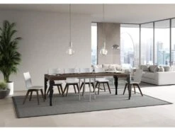 Table Extensible 90x90/246 Cm Paxon Noyer Cadre Anthracite -Mobilia Boutique table a manger 18965761