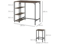 Ensemble Table De Bar 3 étagères 2 Tabourets Style Industriel Métal Noir Aspect Vieux Bois Veinage -Mobilia Boutique table a manger 19046325