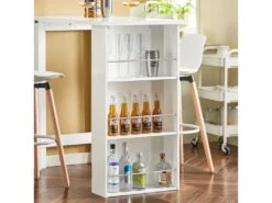 Table Haute De Bar Mange-debout Cuisine Avec Rangements, Blanc, Fwt17-w -Mobilia Boutique table a manger 19309019