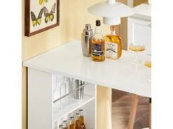 Table Haute De Bar Mange-debout Cuisine Avec Rangements, Blanc, Fwt17-w -Mobilia Boutique table a manger 19309023