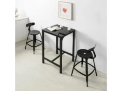 Table De Bar Carrée Table De Salle À Manger Plateau En Verre Pieds En Acier Robuste Noir, Ogt38-sch -Mobilia Boutique table a manger 19379315