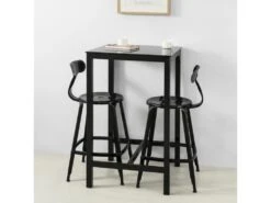 Table De Bar Carrée Table De Salle À Manger Plateau En Verre Pieds En Acier Robuste Noir, Ogt38-sch -Mobilia Boutique table a manger 19379321