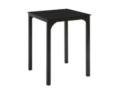 Table à Manger Carrée Noir Plateau En Verre Forme Carrée Pieds En Acier Robuste, OGT38-K-SCH