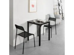 Table à Manger Carrée Noir Plateau En Verre Forme Carrée Pieds En Acier Robuste, OGT38-K-SCH -Mobilia Boutique table a manger 19380651