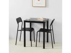 Table à Manger Carrée Noir Plateau En Verre Forme Carrée Pieds En Acier Robuste, OGT38-K-SCH -Mobilia Boutique table a manger 19380653