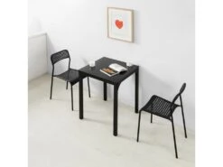 Table à Manger Carrée Noir Plateau En Verre Forme Carrée Pieds En Acier Robuste, OGT38-K-SCH -Mobilia Boutique table a manger 19380655