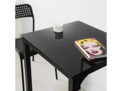 Table à Manger Carrée Noir Plateau En Verre Forme Carrée Pieds En Acier Robuste, OGT38-K-SCH -Mobilia Boutique table a manger 19380657