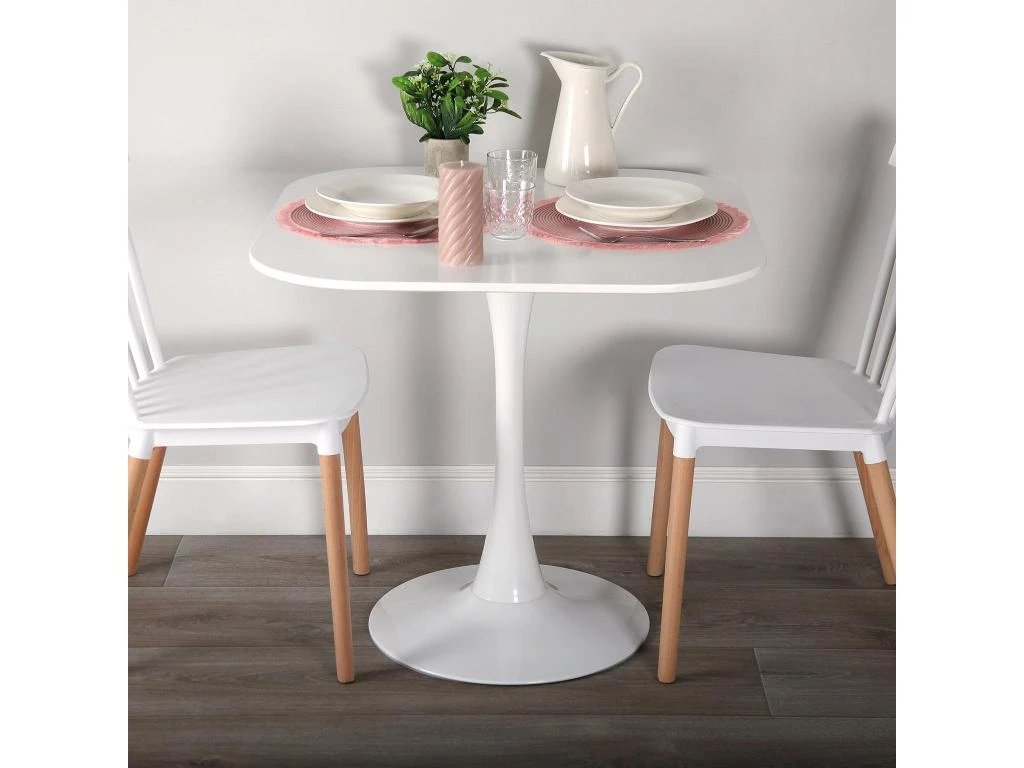 Table De Salle à Manger Cloe, 73 X 80 X 80 Cm, Bois, PVC Et Métal, Blanc 4 Table De Salle à Manger Cloe, 73 X 80 X 80 Cm, Bois, PVC Et Métal, Blanc – Image 2