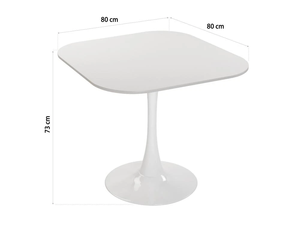 Table De Salle à Manger Cloe, 73 X 80 X 80 Cm, Bois, PVC Et Métal, Blanc 6 Table De Salle à Manger Cloe, 73 X 80 X 80 Cm, Bois, PVC Et Métal, Blanc – Image 4