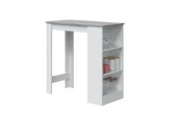 Table Haute Avec Rangements Blanc/Béton - SIMINTI - L 103 X L 50 X H 105 Cm -Mobilia Boutique table a manger 19733317