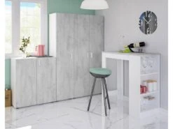 Table Haute Avec Rangements Blanc/Béton - SIMINTI - L 103 X L 50 X H 105 Cm -Mobilia Boutique table a manger 19733319