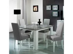 Table De Repas Carrée Laqué Blanc Brillant/Gris - AVELLINO - L 120 X L 120 X H 75 Cm