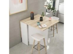 Table De Repas Pliante Blanc/Chêne Clair - CARTIA - L 140 X L 77 X H 78 Cm -Mobilia Boutique table a manger 19824775