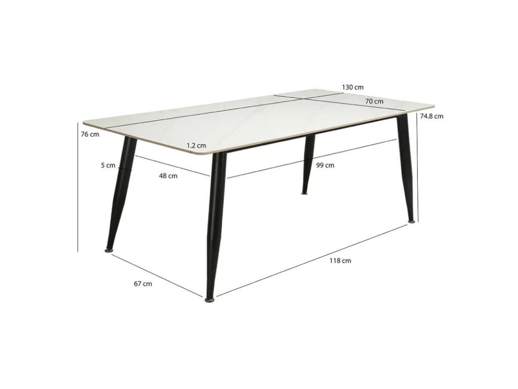 Table 130 X 70 Cm Céramique Effet Marbre Blanc Et Pieds évasés - RYDER 7 Table 130 X 70 Cm Céramique Effet Marbre Blanc Et Pieds évasés - RYDER – Image 5