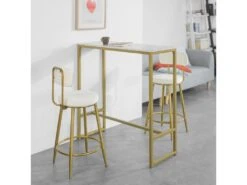 Table De Bar Effet Marbre Table Haute De Bar Table à Manger - Doré, FSB34-G -Mobilia Boutique table a manger 20021143