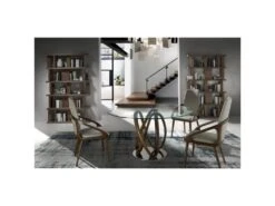 Table De Diner Piètements Courbés Bois Massif Plateau Verre Trempé Et Piètement Acier -Mobilia Boutique table a manger 21089693