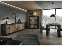 Table De Repas Rectangulaire Noir Mat/Bois Fumé - MATERA -Mobilia Boutique table a manger 21308571