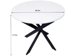 Table à Manger Ronde Fixe ZEN, 90x90x77cm, Capacité Jusqu'à 4 Personnes, Couleur Blanc Mat, Pieds Métalliques Couleur Noir Laqué Mat -Mobilia Boutique table a manger 21317033