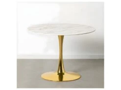 Table De Repas Ronde Blanc Marbré/Or 100 Cm - ARITIO -Mobilia Boutique table a manger 21871351