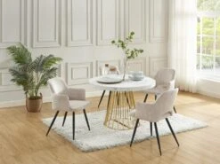 Table à Manger Extensible 2 à 12 Couverts En MDF Et Acier - Effet Marbre Blanc Et Doré - FIRELA -Mobilia Boutique table a manger 22039135