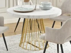 Table à Manger Extensible 2 à 12 Couverts En MDF Et Acier - Effet Marbre Blanc Et Doré - FIRELA -Mobilia Boutique table a manger 22039137