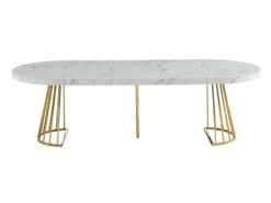 Table à Manger Extensible 2 à 12 Couverts En MDF Et Acier - Effet Marbre Blanc Et Doré - FIRELA -Mobilia Boutique table a manger 22039153