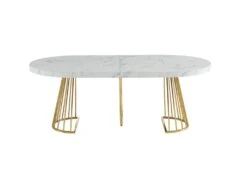 Table à Manger Extensible 2 à 12 Couverts En MDF Et Acier - Effet Marbre Blanc Et Doré - FIRELA -Mobilia Boutique table a manger 22039155
