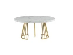 Table à Manger Extensible 2 à 12 Couverts En MDF Et Acier - Effet Marbre Blanc Et Doré - FIRELA -Mobilia Boutique table a manger 22039157