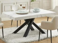 Table à Manger Extensible 6 à 10 Couverts En MDF Et Métal - Effet Marbre Blanc Et Noir - CATONAV -Mobilia Boutique table a manger 22039283