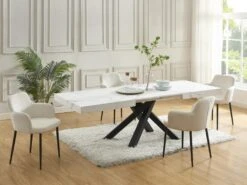 Table à Manger Extensible 6 à 10 Couverts En MDF Et Métal - Effet Marbre Blanc Et Noir - CATONAV