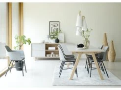 Bone Table De Salle à Manger 90x1810 Cm Extensible Avec 2 Plateaux Supplémentaires, Gris HPL. -Mobilia Boutique table a manger 22115175