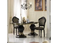 Table De Repas Ovale Avec Allonge Noir/Or - ADELE - Table De Repas : L 185/230 X L 105 X H 75 Cm -Mobilia Boutique table a manger 22365619