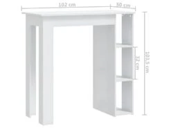 Table De Bar Et étagère Blanc Brillant 102x50x103,5cm Aggloméré -Mobilia Boutique table a manger 22566561