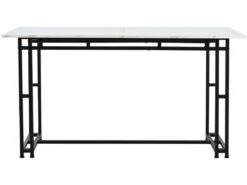 Table à Manger - Plateau Effet Marbre - Pieds Noirs En Métal- 140x80cm -Mobilia Boutique table a manger 22703859