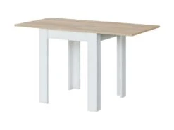 Table Extensible Dkuavit, Table à Manger Pliante Avec Ouverture De Livre, Table Auxiliaire Pliable, 67x67/135h79 Cm, Blanc Et Chêne