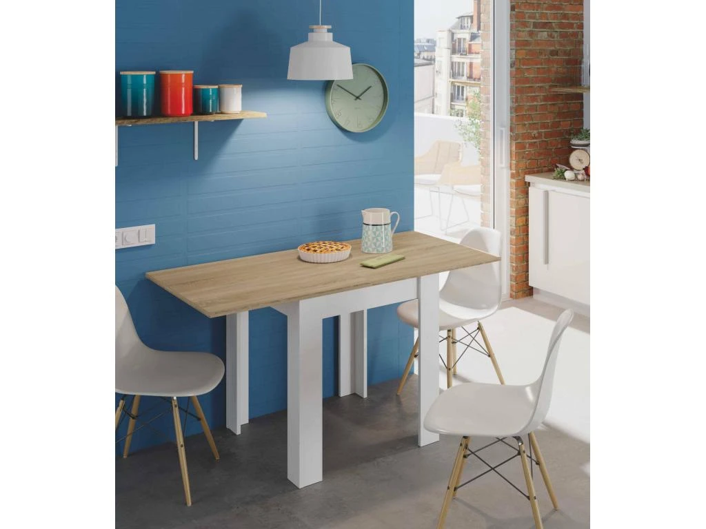 Table Extensible Dkuavit, Table à Manger Pliante Avec Ouverture De Livre, Table Auxiliaire Pliable, 67x67/135h79 Cm, Blanc Et Chêne 4 Table Extensible Dkuavit, Table à Manger Pliante Avec Ouverture De Livre, Table Auxiliaire Pliable, 67x67/135h79 Cm, Blanc Et Chêne – Image 2