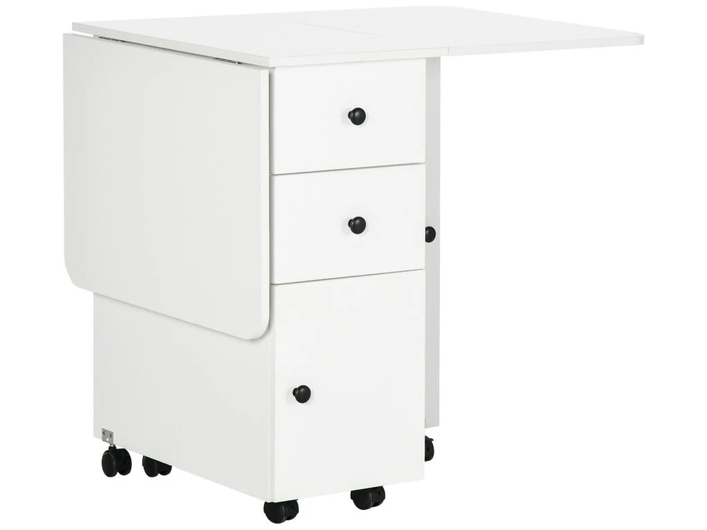 Table Pliable De Cuisine Salle à Manger - 2 Tiroirs, Placard, Niche - Panneaux Aspect Bois Blanc 4 Table Pliable De Cuisine Salle à Manger - 2 Tiroirs, Placard, Niche - Panneaux Aspect Bois Blanc – Image 2