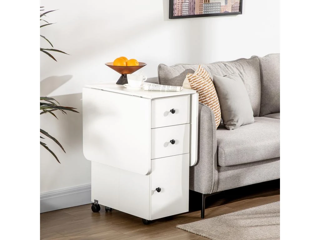 Table Pliable De Cuisine Salle à Manger - 2 Tiroirs, Placard, Niche - Panneaux Aspect Bois Blanc 6 Table Pliable De Cuisine Salle à Manger - 2 Tiroirs, Placard, Niche - Panneaux Aspect Bois Blanc – Image 4