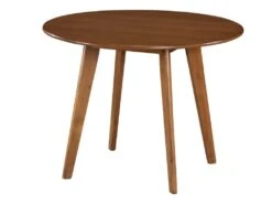 Table Ronde LISETTE - 4 Couverts - Hévéa Massif & MDF Verni - Coloris Noyer -Mobilia Boutique table a manger 258711