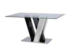Table à Manger WINCH - 6 Couverts - MDF & Verre Trempé - Noir & Blanc -Mobilia Boutique table a manger 269239